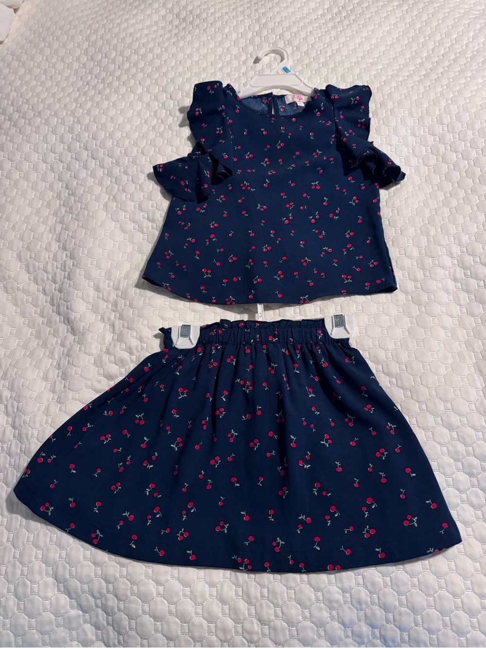 GB Girls Navy Cherry Print Two-Piece Girls Skirt Set - Size 5